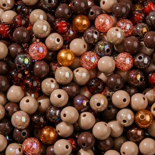 12mm Brown Acrylic Beads 300pcs Focal Spacer Bead Chunk Bubblegum Beads for DIY Crafting Necklace Bracelet Jewelry Making Keychain (Brown) - color: brown