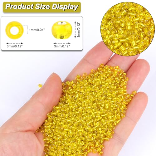 5100 Pcs Size 8/0 Glass Seed Beads, 3 mm Bright Yellow Small Mini Spacer Loose Pony Beads for Jewelry Making and DIY Crafts - color: Bright Yellow, size: Medium