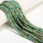 Natural 2.5x4mm Multi-Color Turquoise Gemstone Smooth Heishi Disc Abacus Loose Beads for Jewelry Making Craft DIY, 15.5" Strand Green Real Stone Spacer for Necklace Bracelet Earring, 1 Str/Pack