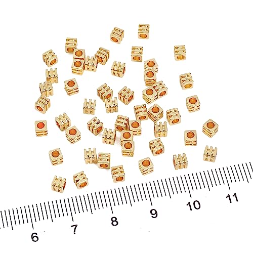 BEADIA 14K Gold Plated Cube Spacer Beads Draw Line 3x3mm 50pcs for Jewelry Making Findings Non Tarnish - color: 14K Gold, size: 3x3mm Draw Line Cube