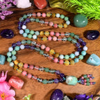 108 Mala Beads Genuine Semi-Precious Gemstone Hand Knotted 8MM Prayer Beads Long Multicolor Necklace 40 Inches - style: dreamy