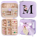 AYGXU Travel Jewelry Box for Women and Girls - Small Case With Initial A-Z - Teacher Gifts - color: purple, size: M