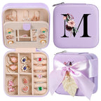 AYGXU Travel Jewelry Box for Women and Girls - Small Case With Initial A-Z - Teacher Gifts - color: purple, size: M