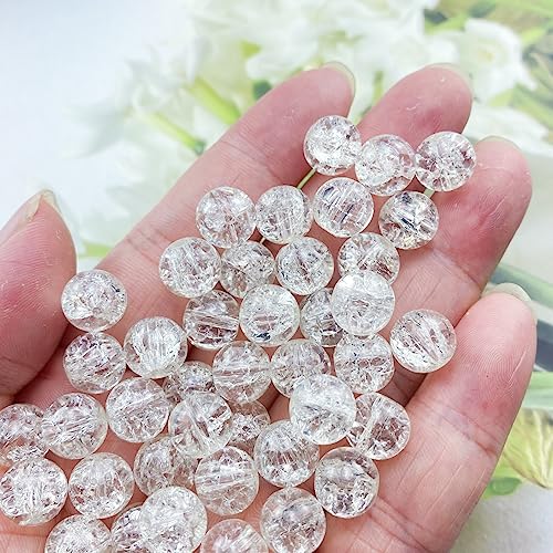 100pcs Crackle Glass Beads 10mm Round Crystal Glass Spacer Crafts Beads for Jewelry Making Necklace Bracelet Earrings DIY Crafts(White) - color: White, size: 10mm