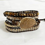 YGLINE Women Boho Handmade Natural Stone Crystal Leather Bead Wrap Bracelets Collection - color: Picture Jasper-5w