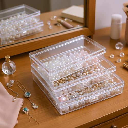 12 Pack Rectangular Clear Plastic Storage Containers Box with Hinged Lid for Beads and Other Small Craft Items (5.3 x 3.1 x 1.18 inch) - size: 5.3 x 3.1 x 1.18 inch