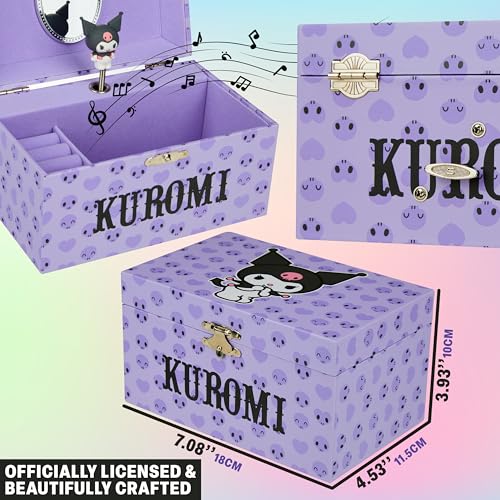 Hello Kitty Sanrio Kuromi Musical Jewelry Box for Girls Teens Women Kawaii Wind Up Music Box Jewelry Organizer Ring Holder Gifts for Women (Purple Kuromi) - style: Purple Kuromi