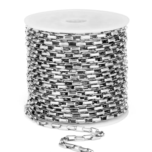 33 Feet Stainless Steel Rolo Box Chain Bulk, 3mm 304 Stainless Steel Square Cable Link Chains Roll Spool for Jewelry Making DIY Craft - color: 3MM Stainless Steel Rolo Box Chain