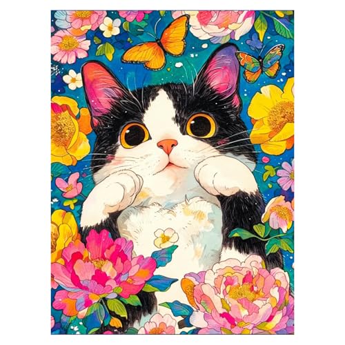 DOTZSO Cat Diamond Painting Kits for Adults, Easy DIY 5D Round Full Drill Diamond Art kit Diamond Dot Crystal Gem Art and Craft for Beginners Home Wall Decor 12x16 Inches Animal - color: AG Cat Animal