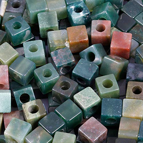 TUMBEELLUWA Stone Bead for Jewelry Making, Healing Crystal Large Hole Square Shape Loose Beads Pack of 15,India Agate - color: #1 multicolored
