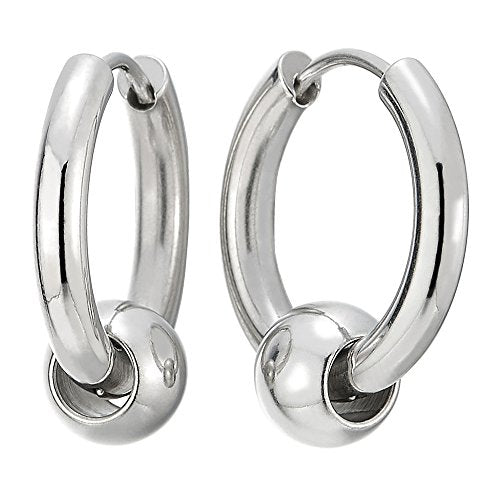 Stainless Steel Circle Beads Huggie Hinged Hoop Earrings for Men Women, 2pc - color: Silver, size: Diameter:10MM