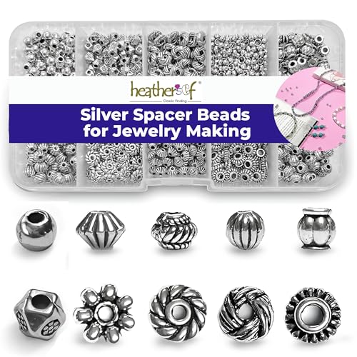 Heather's cf Metal Spacer Beads – Durable Quality & Antique Style – Assorted Silver Bead Spacers for Bracelets, Necklaces & Earrings – Ideal for DIY, Jewelry Making & Crafting – Small (500pcs) - color: Silver