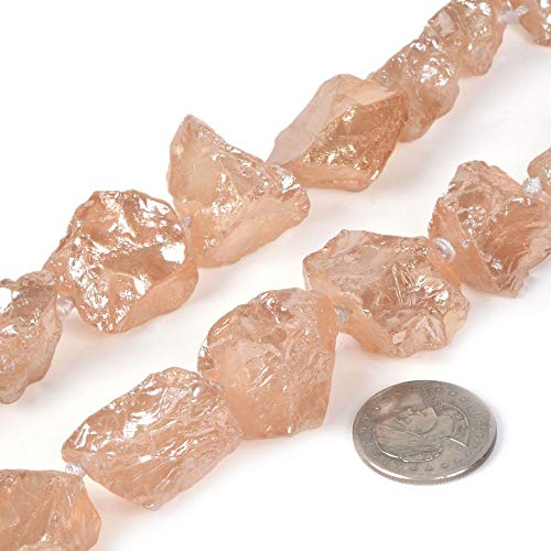 Champagne Coated Clear Quartz Crystal Nugget Raw Graduated Beads Strand 2mm Hole Drilled - color: Champagne Coated Clear Quartz