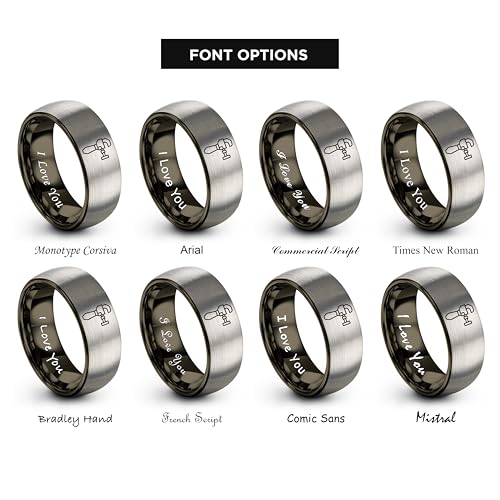 Chain Tool Ring - Gift for Cyclist - 8mm - Band - Gunmetal Black Silver - Personalized Custom Engraving - Men Women - Anniversary Engagement Wedding - Tungsten Carbide - Flat Dome Bevel - color: 05 - Gunmetal Grey Tungsten