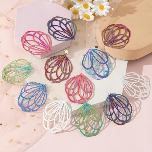 Dazzling Colorful Filigree Charms Hollow Out Multicolor Geometric Filigree Pendants for DIY Jewelry Making Earrings Necklaces Components - color: Flower-1