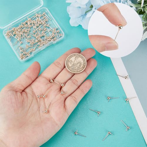 Beebeecraft 1 Box 100Pcs Ball Stud Earring Findings Stainless Steel Rose Gold Stud Post Earrings Components with Loop and 100Pcs Plastic Ear Nuts for Women Jewelry Making - color: Rose Gold, size: 4mm Ball