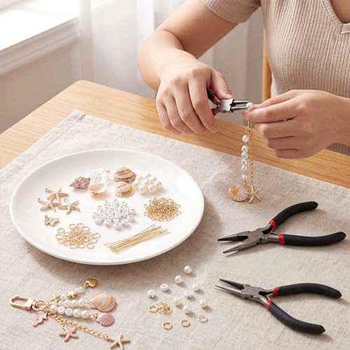 Supkiir 778 Pcs Seashell Keychain Making Kit, Ocean DIY Craft Keychain Supplies with 3 Jewelry Plier, Seashell Bag Charm Sea Horse Starfish Charm Iron Clasp Chain for Oceanic Purse Charms