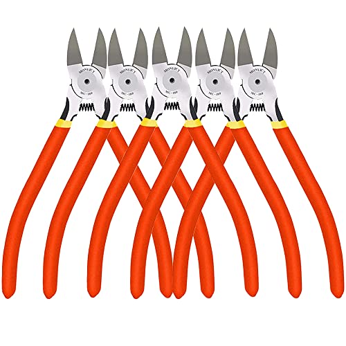 5 Pack Wire Cutters MC-180, Ultra Sharp 6 inch Precision Flush Side Cutters with Longer Cutting Edge, Powerful Heavy Duty Pliers, Ideal for Cables, Wires, Zip Ties, Electrical & Most Cut Needs - color: 6"- Pack 5