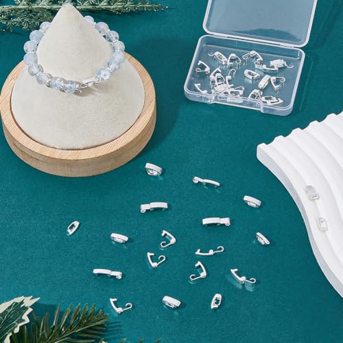 SUPERFINDINGS 40Pcs 4 Sizes Fold Over Clasps Brass Bracelet Necklace Extender 925 Sterling Silver Plated Jewelry Clasps Closure End Caps for Jewelry Making, 10x1.8-3x4mm