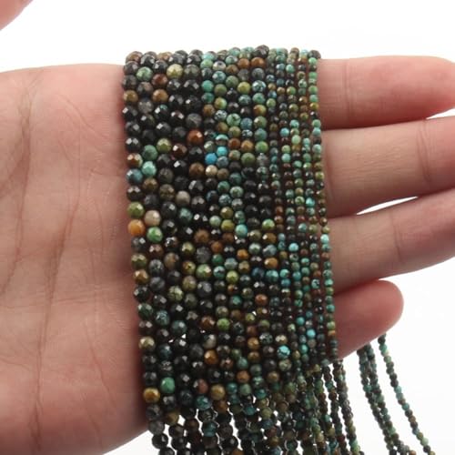 Natural African Turquoise Beads, 3mm 120pcs Small Round Faceted Loose Gemstones for DIY Jewelry Making, Handmade Bracelet and Necklace Crafting, with Size Card - color: African Turquoise, size: 3mm