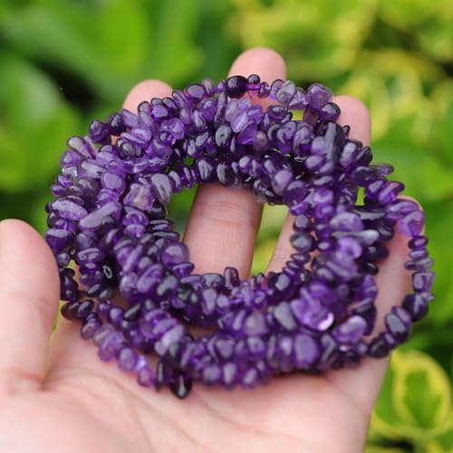 400pcs Natural Chip Stone Beads for Jewelry Making Amethyst 5-8mm Irregular Gemstones Healing Crystal Loose Rocks Bead Hole Drilled for Ring Earrings Necklace Bracelet Making DIY Art Crafts - color: Amethyst (2 Strands-62")