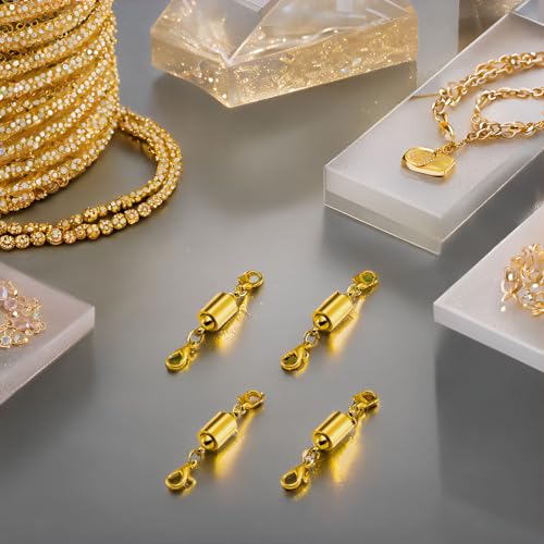 Magnetic Necklace Clasps, Magnetic Jewelry Clasps, 14K Gold and Silver, Necklace Bracelet Extender with Lobster Clasp (4gold 4silver) - color: 4gold 4silver