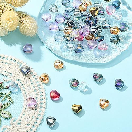UR URlifehall 100 Pcs Heart Electroplate Transparent Glass Beads with Glitter Gold Colorful Heart Shaped Glass Beads for Keychain Jewelry Making - color: 100Pcs-10x10x5mm-heart glass beads