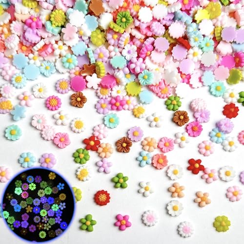 100Pcs Mini Colorful Flowers Nail Art Charms 3D Resin Cute Floral Nail Gems Glow-In-The-Dark DIY Mixed Style Accessories Spring Flower Rhinestone Nail Jewelry for Women Design Acrylic Nails Decoration - color: Style-09