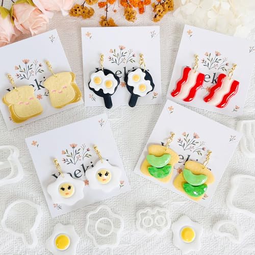 Xaekicr 8Pcs Breakfast Theme Polymer Clay Cutters Set – Toast, Bacon, Egg Shapes | Fun Clay Earring Cutters | Polymer Clay Molds for Jewelry Making | Clay Tools for DIY Crafts - color: S color