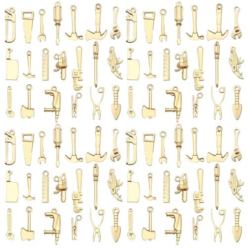 Youdiyla 80pcs Alloy KC Golden Father's Day Series New Tool Set Pendant Jewelry Making DIY Keychain Earrings Pendant Various Design Charms for Jewelry Making Bracelets Necklace (SN902) - color: SN902