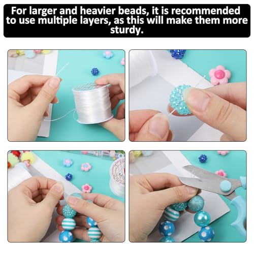 2 Rolls 0.5 mm Stretchy Bracelet String, Elastic String for Bracelets, Clear Elastic Cord, Clay Bead Cord, Jewelry Thread, Wear-Resistant Bead Stings for Bracelet, Necklaces, DIY Crafts (50 m/Roll