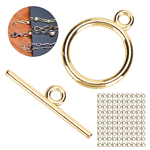 100 Pack Jewelry Clasp, Gold Bracelet Clasps Sets Alloy Toggle Jewelry Clasp Sets DIY Crafts Making Supplies Easy to Operate Toggle Connectors for Bracelet Jewelry Making