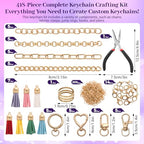 Koruhi 418pcs Charms Lip Gloss Keychain Making Kit,Cute Gold DIY Keychain Supplies Including Organizer Box,Pliers, Tassels, Enamel Letter Charms,Complete Key Chain Kits for DIY Craft Gifts(418, Gold)