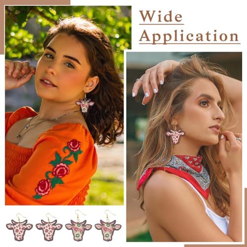 40pcs Wooden Cow Head Charms Western Style Flower Printed Ox Head Pendants & 50pcs Earring Hooks & 50pcs Jump Rings for Boho Earring DIY Jewelry Making - color: Cow Head