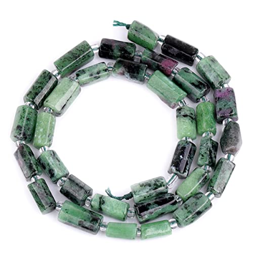 GEM-Inside 31Pcs 8x12mm Natural Green Ruby Zoisite Stone Gemstone Faceted Freeform Tube Column Chakra Beads for Jewelry Making Full 15" Strand Power Energy Healing Stone - color: Green Ruby Zoisite