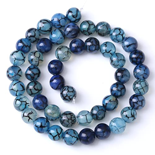 32pcs 12mm Natural Blue Dragon Vein Agate Stone Beads Crystal Healing Energy Beads for Jewelry Making DIY Bracelet Necklace Earrings 15"(Blue Dragon Vein Agate, 12mm) - color: Blue Dragon Vein Agate, size: 12mm
