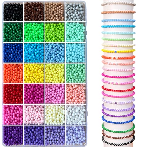 LLchunyun 5600Pcs 4mm Acrylic Round Beads for Bracelets Making Kit, 28 Colors Rainbow Round Beads for Jewelry Making Candy Color Plastic Bubble Gum Beads Pastel Loose Beads Bulk for Necklace (4mm) - color: 4mm