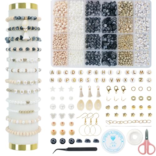 TOIPINIO Bracelet Making Kit Jewelry Making Supplies Kit Natural Stone Beads for Irregular Natural Stone with for DIY Craft Friendship Bracelet/Necklace/Earrings for Adults (Snowflake Obsidian) - color: Snowflake Obsidian