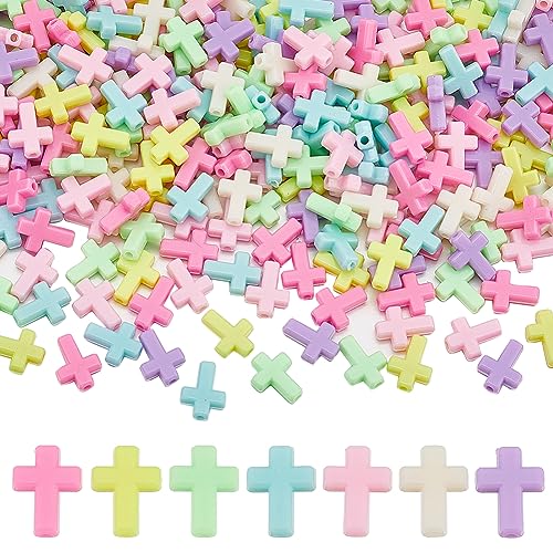 SUNNYCLUE 300Pcs Cross Beads Bulk Colorful Acrylic Mini Small Macaron Color Pocket Quilt Crosses Tiny Plastic Easter Crucifix Loose Spacer for Jewelry Making DIY Beading Supplies - color: Macaron Color