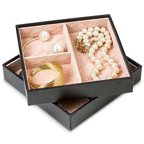 Glenor Co Jewelry Organizer Tray - Set of 2 - Stackable 6 Slots Jewelry Storage Trays - Display on Dresser or Drawer - Compatible with Other Trays - Black - size: Square - 3 Slot x 2