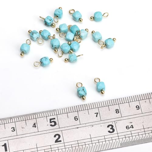 Beadia Natural Faceted Cube Stone Charms 4mm 30pcs with Untarnish Metal Accessories Loose Square Beads for DIY Jewelry Making - color: Blue Turquoise