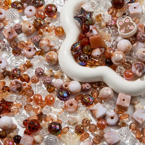 500g Acrylic Assorted Beads Flower Star Butterfly Candy Acrylic Kawaii Beads for Keychain Bracelets Jewelry Making DIY Plastic Crafts (Coffee) - color: coffee