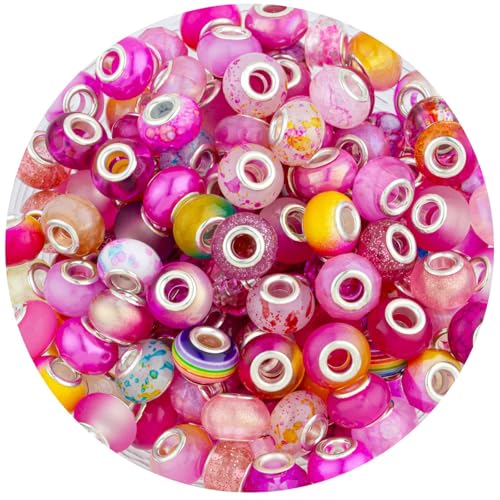 LAIDANLA Rose Mix Large Hole Beads，100pcs 15mm European Large Hole Beads Bulk for Bracelet Pens Jewelry Making Spacer Charms Craft Beads Decoration - color: J-Rose Mix