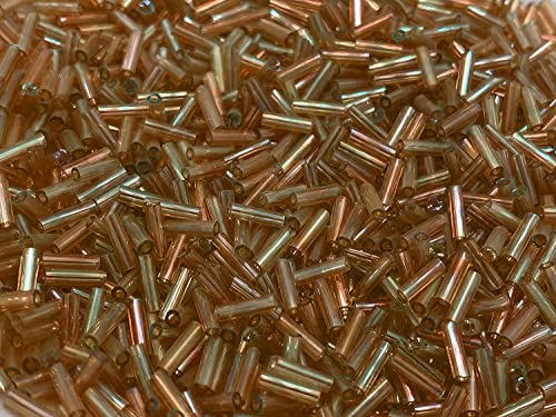 Czech Bugle Beads 40 gr / 1.4 oz Glass Tube Size #3 7mm (Tan/Brown Iridescent) - color: Tan/ Brown Iridescent