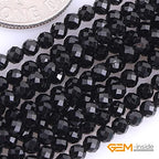 GEM-Inside 2mm Natural Stone Black Tourmaline Faceted Spacer Small Beads for Jewelry Making 15" - color: Black Tourmaline, size: 2mm