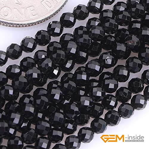 GEM-Inside 2mm Natural Stone Black Tourmaline Faceted Spacer Small Beads for Jewelry Making 15" - color: Black Tourmaline, size: 2mm