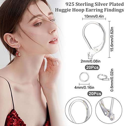 Beebeecraft 1 Box 20Pcs 925 Sterling Silver Plated Leverback Earwires French Earring Hooks 15.6x10x2mm Interchangeable Dangle Ear Wire Findings with 20Pcs Open Jump Rings for Jewelry Making - color: 20pcs S925 Plated #2