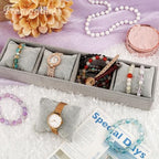 Framendino, 4 Slots Velvet Tray Jewelry Organizer with Pillow for Display Bracelet Watch Grey