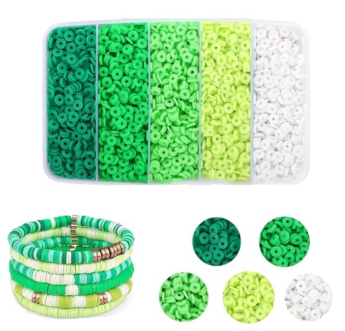 4000pcs Green Clay Beads Bracelet Making Kit, 6mm Flat Round Polymer Spacer Heishi Beads for Jewelry Making 4000 (Green) - color: Green