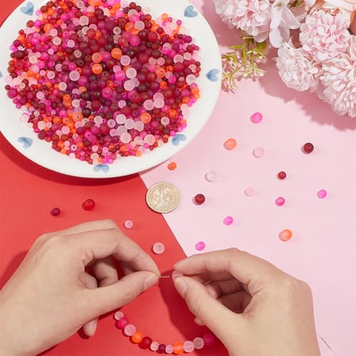 PH PandaHall 1880pcs Red Pink Glass Beads 24 Styles Transparent Frosted Beads 4mm 6mm 8mm Round Jewelry Bead Craft Bead for Bracelet Necklace Earring Jewelry Making DIY Craft Wedding